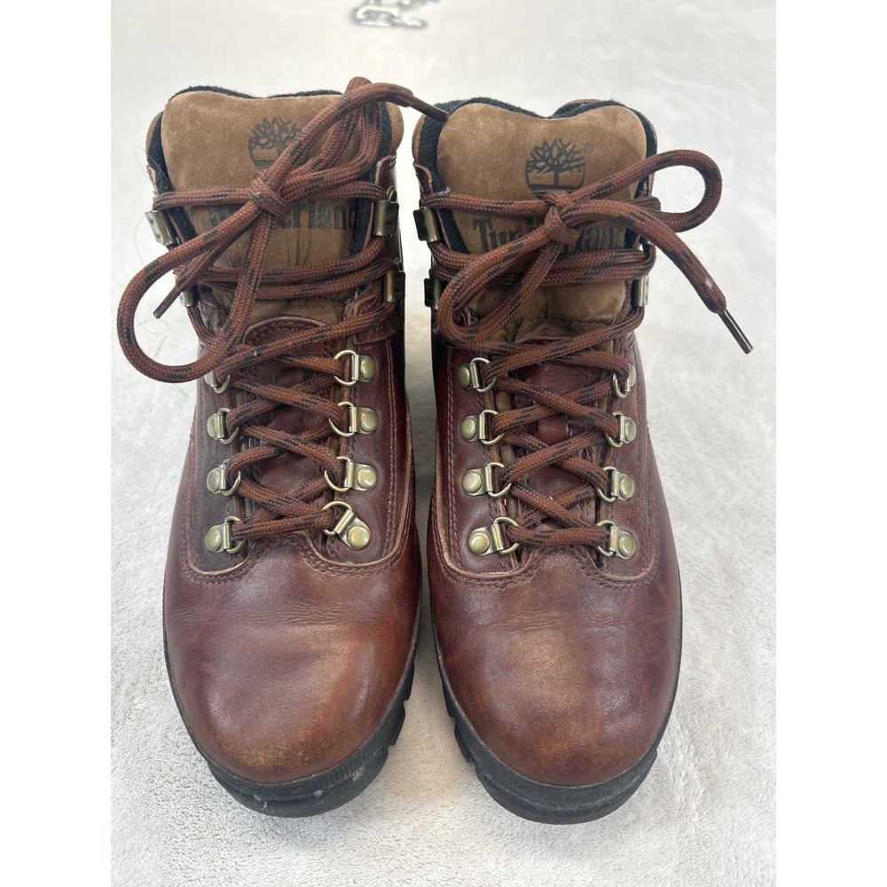 Timberland Hiking Boots Women 9M Brown Leather Euro Hiker Ankle Lug Sole Trail